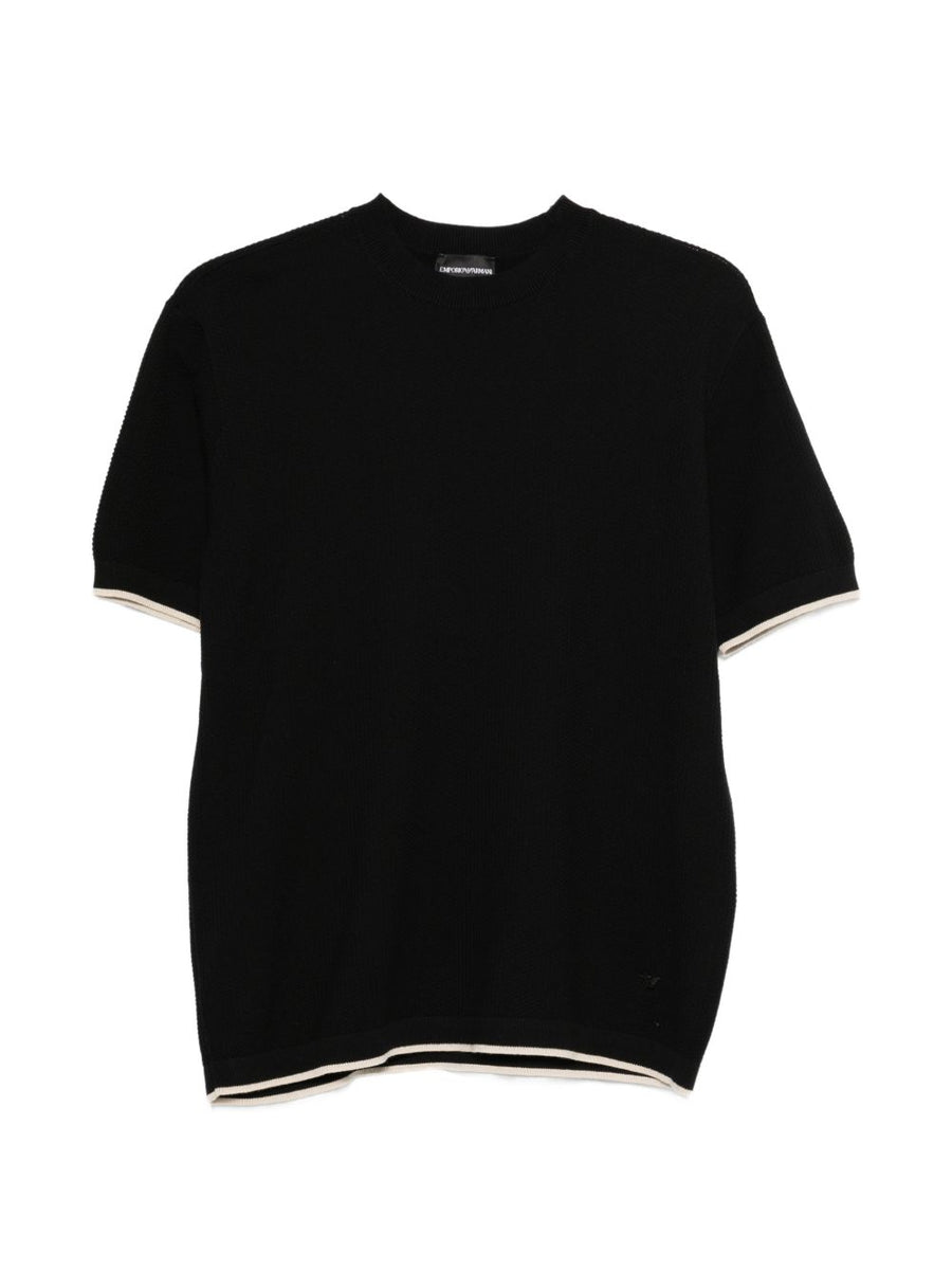 Emporio Armani Contrast-Tipped Cotton Knit T-Shirt — Black