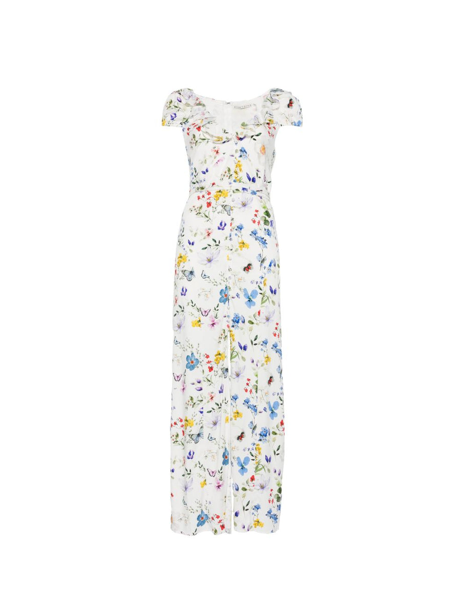 Alice + Olivia V-neck ruffles slit Tara printed long dress