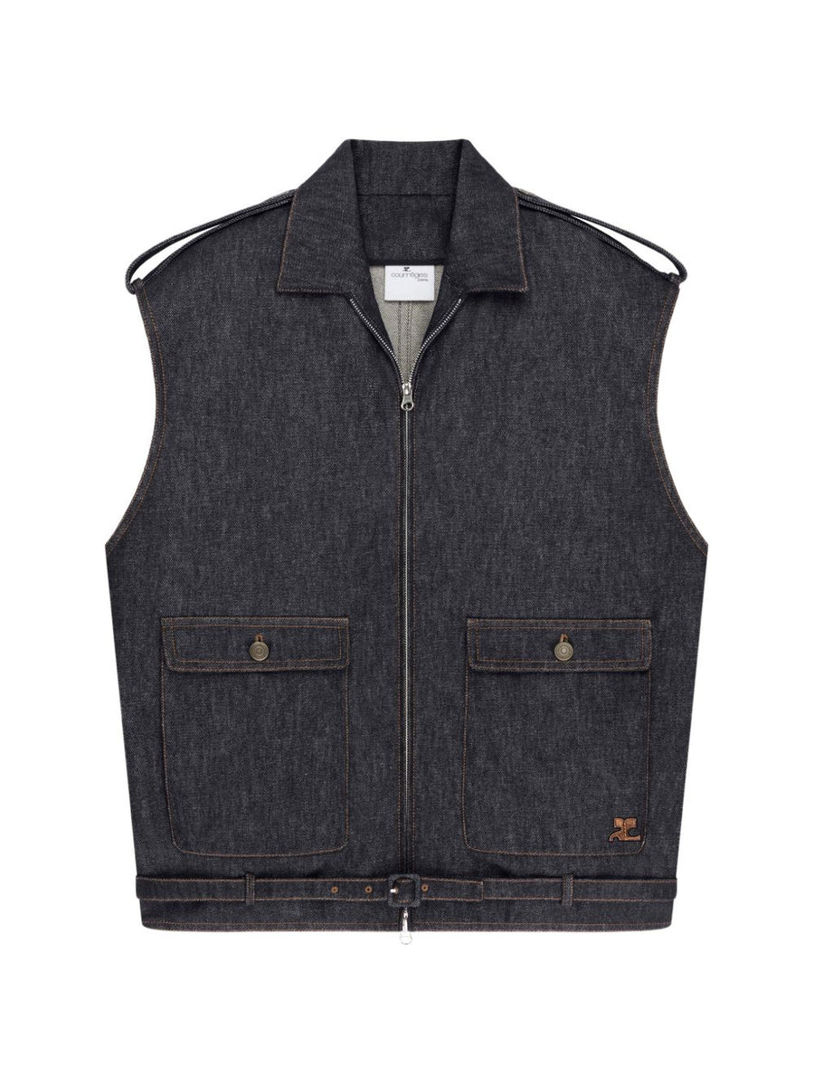 Courreges Denim sleeveless bomber jacket