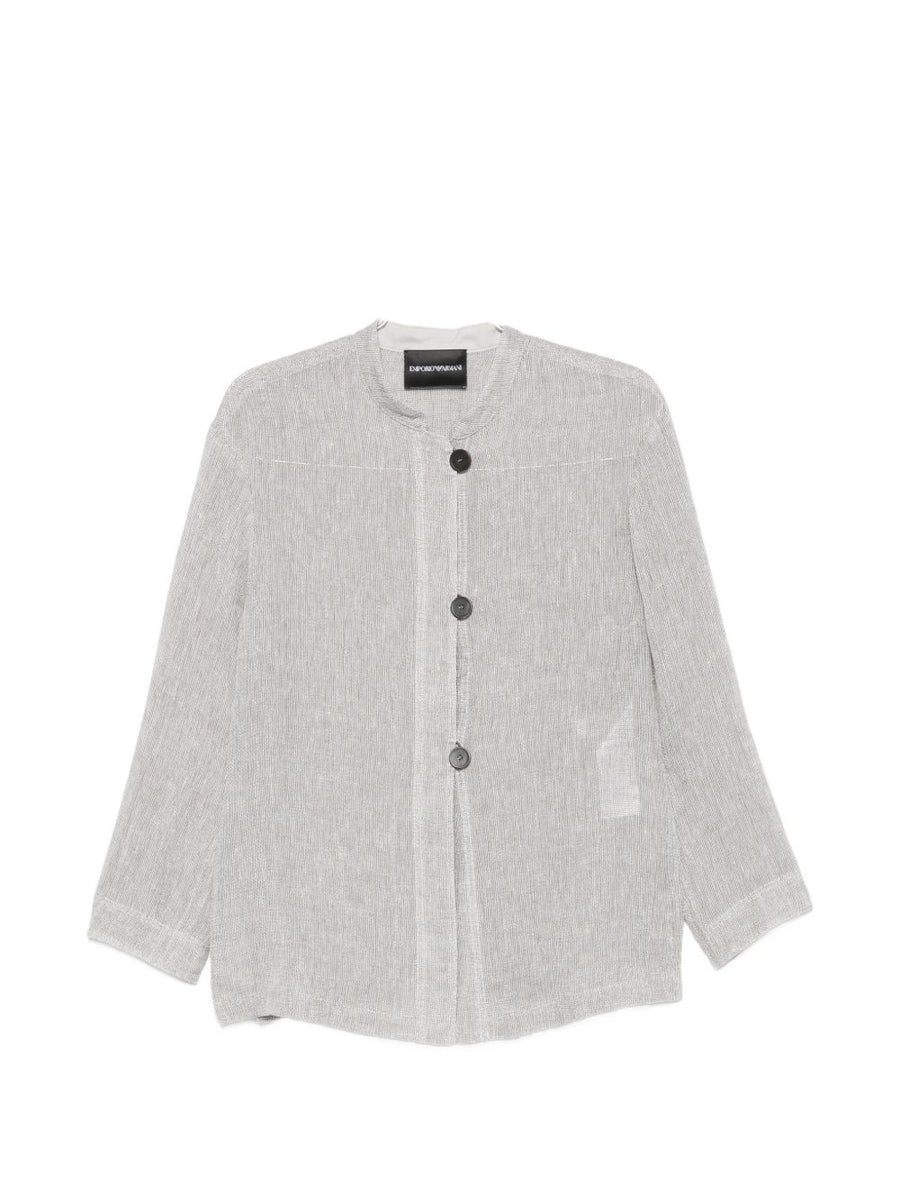 Emporio Armani كتان كارديغان جاكيت بأزرار — رمادي
