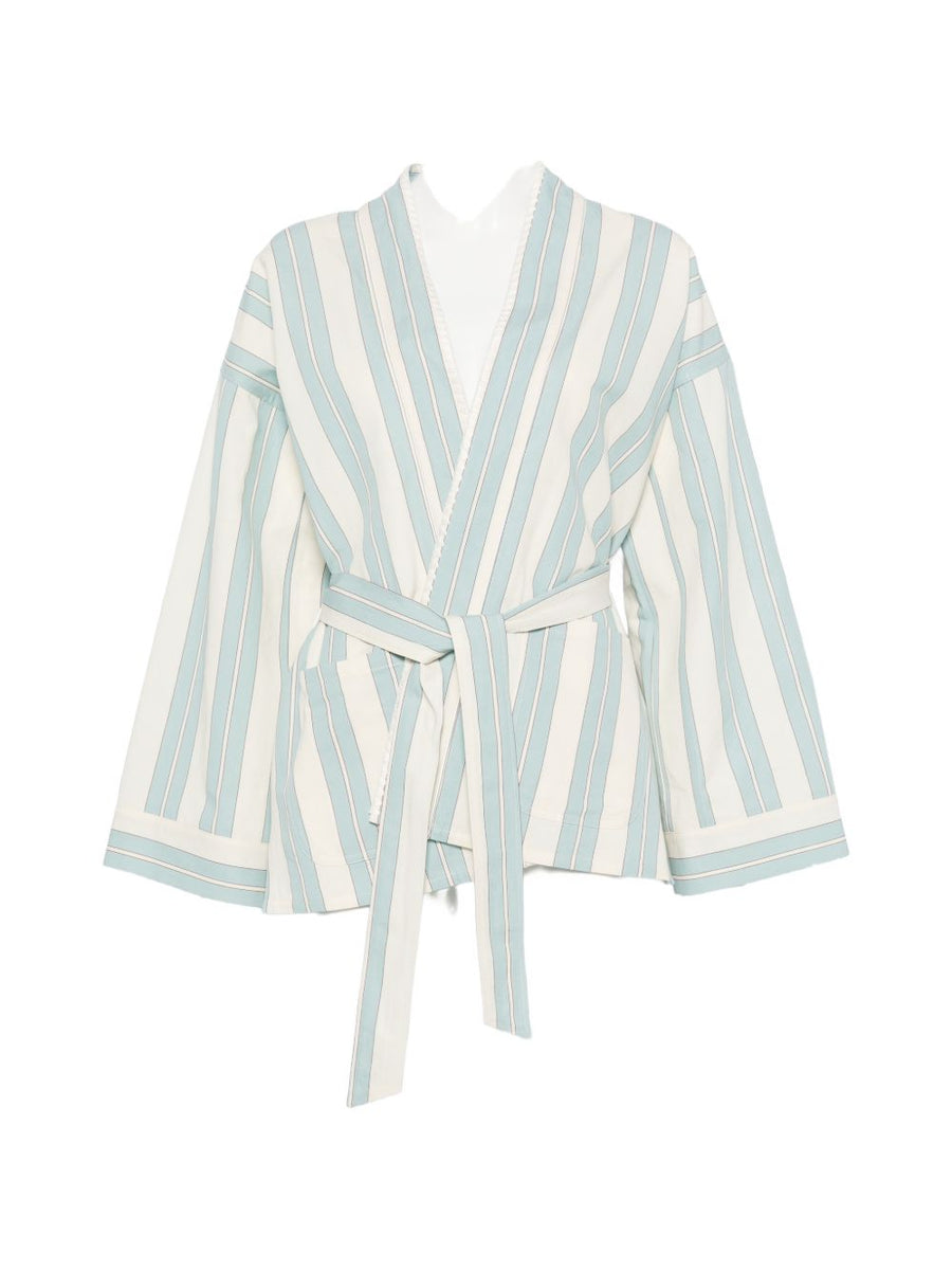 Forte Forte Striped Wrap Kimono Jacket — Beige