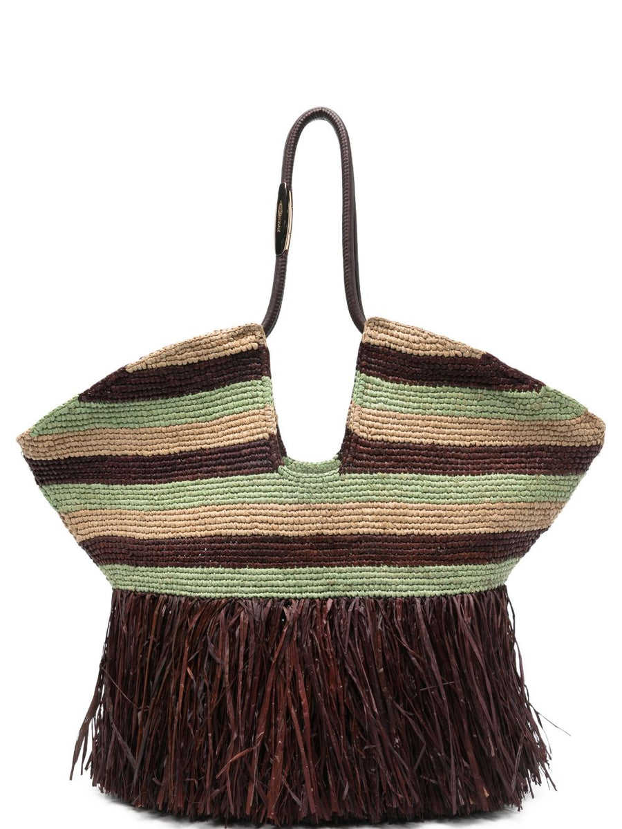 Zimmermann Striped Crochet with Fringe Tote Bag — Burgundy