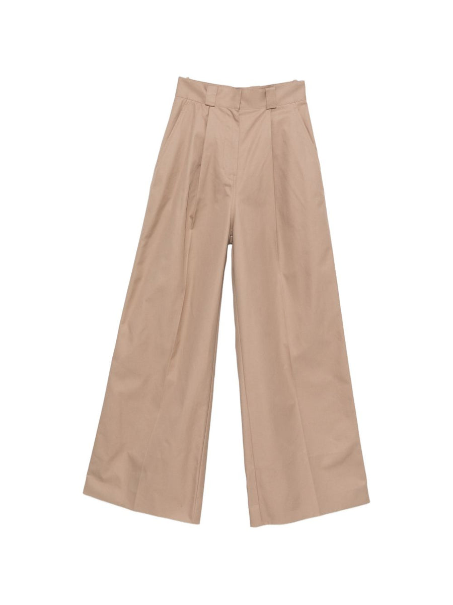Balenciaga Pleated High-Waisted Cotton Trousers — Beige