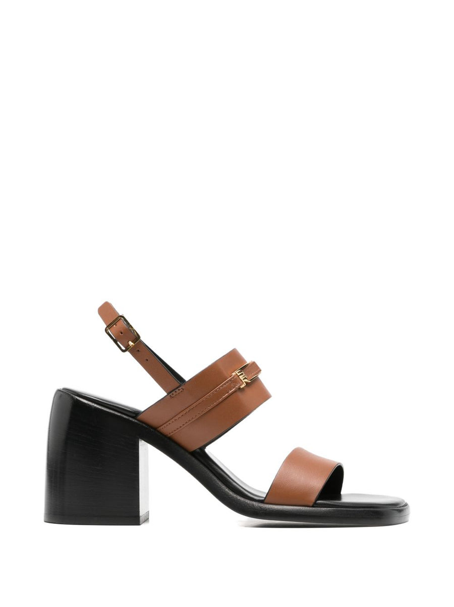 Sergio Rossi Leather Block Heel Sandal — Tan