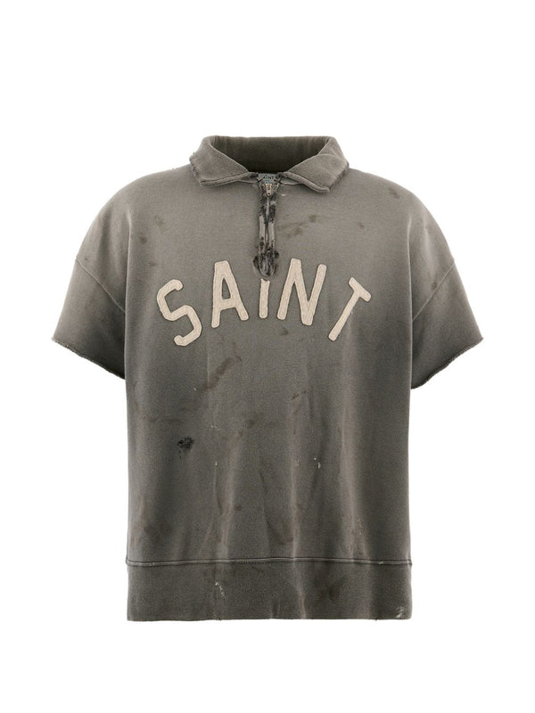 Saint Mxxxxxx Distressed Cotton Half-Zip Polo Shirt
