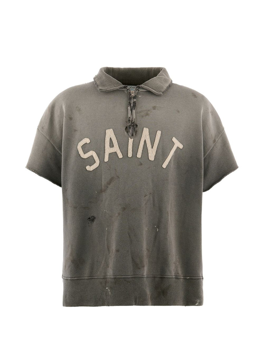 Saint Mxxxxxx Distressed Cotton Half-Zip Polo Shirt