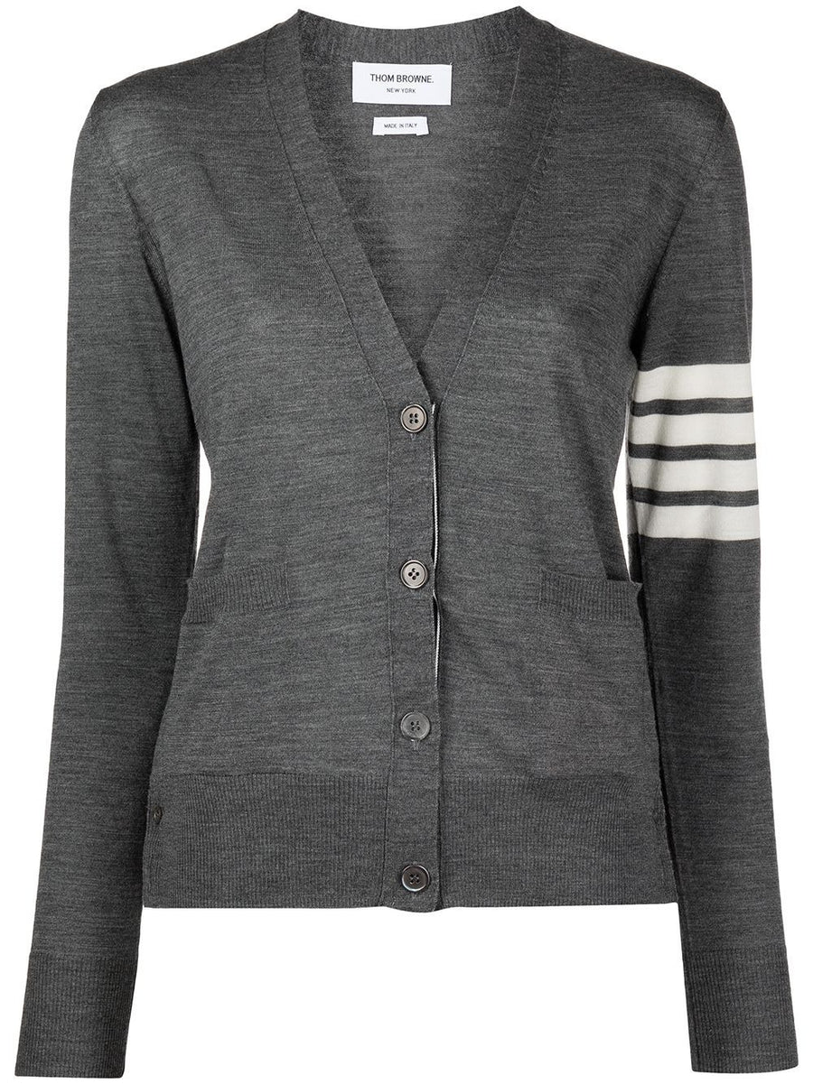 Thom Browne Striped Wool Cardigan — Grey