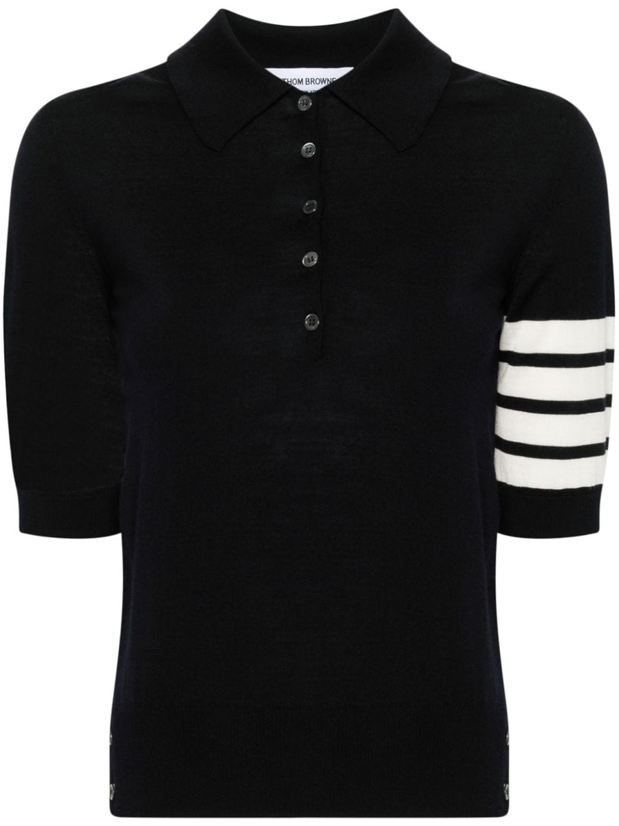 Thom Browne Virgin Wool Fine Knit Polo — Navy