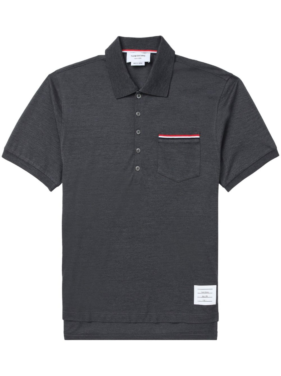 Thom Browne RWB Stripe Patch Polo — Anthracite Grey