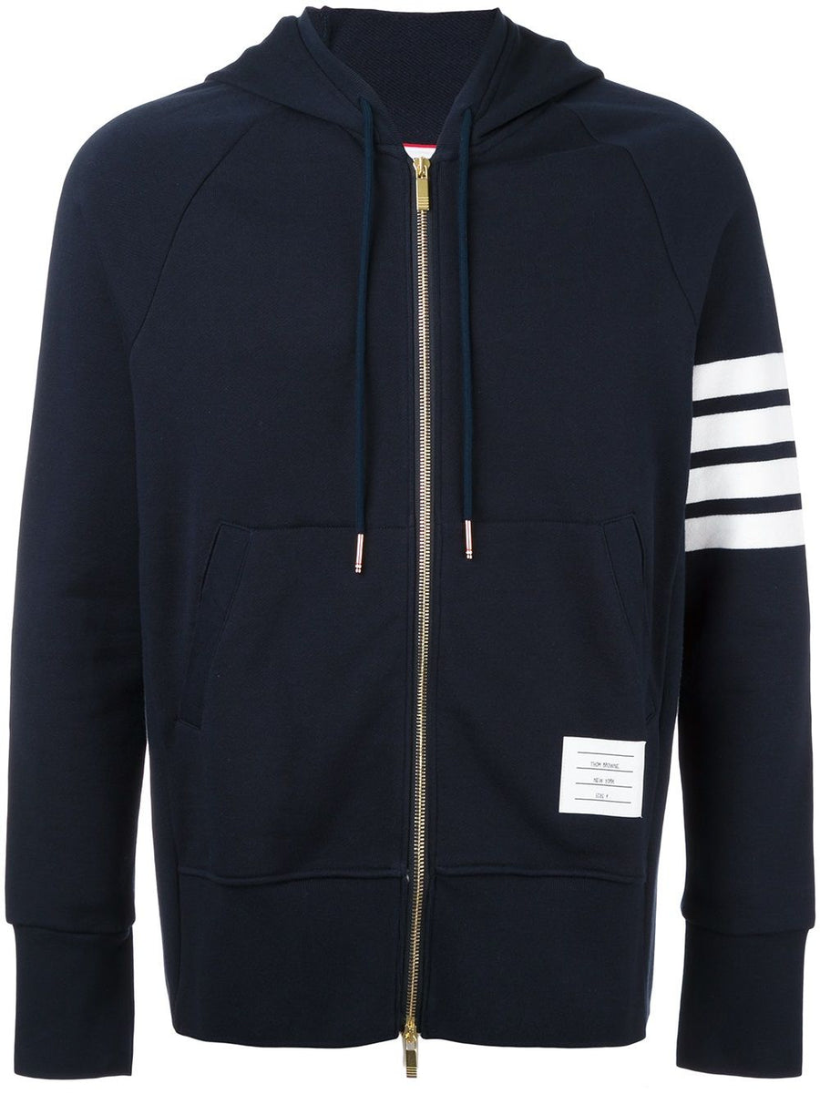 Thom Browne 4-Bar Stripe Cotton Hoodie — Navy
