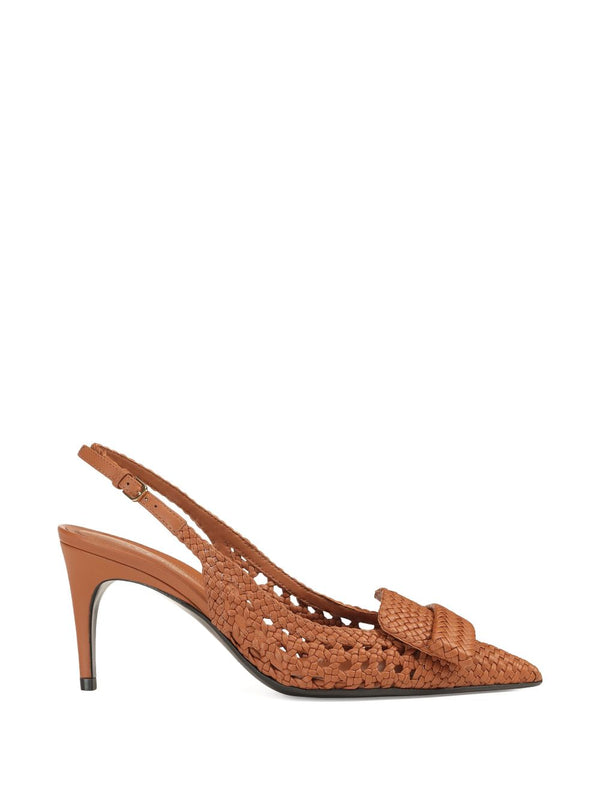 Sergio Rossi Woven Leather Slingback Pump — Cognac
