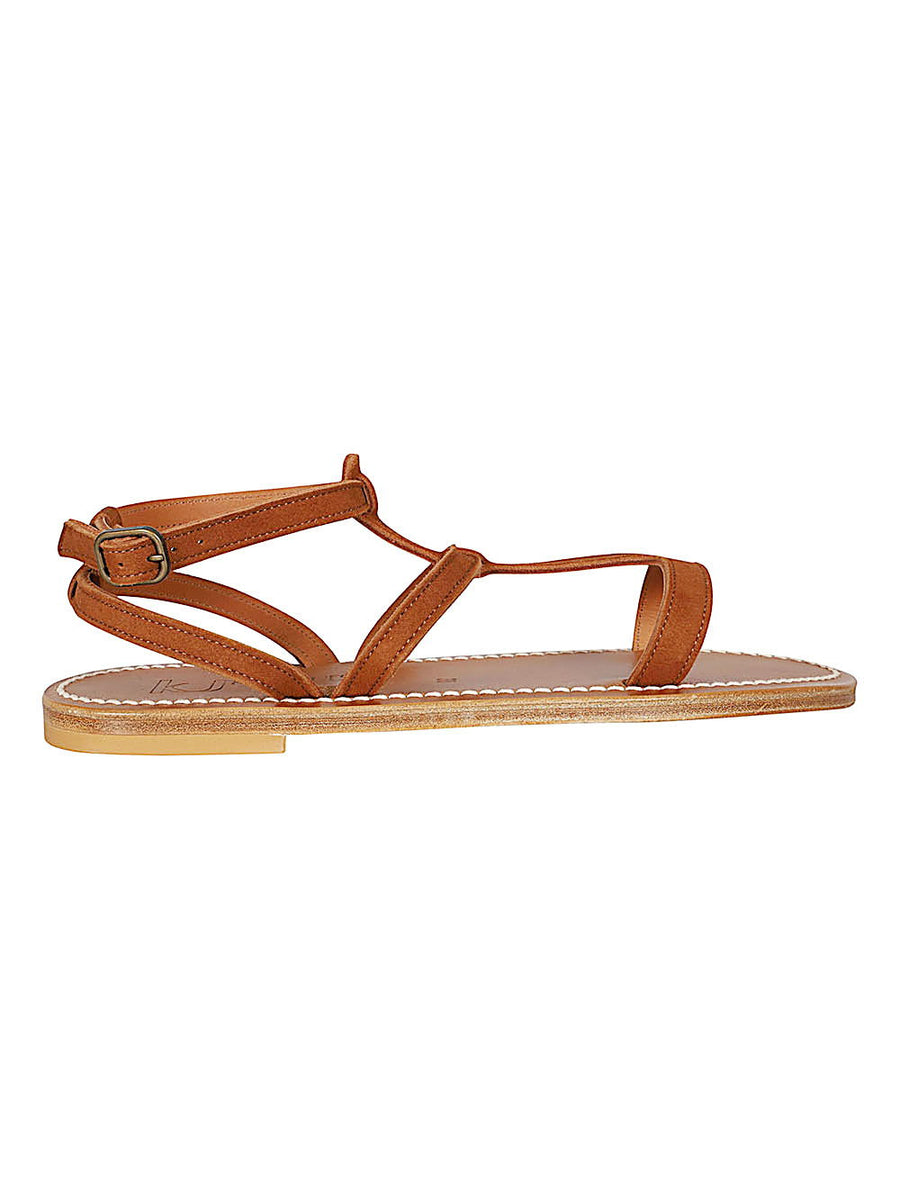 K Jacques St Tropez Leather Ankle Strap Sandal — Tan