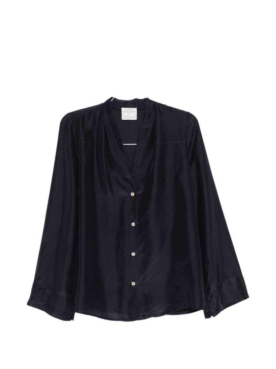 Forte Forte Silk Satin Shirt — Navy