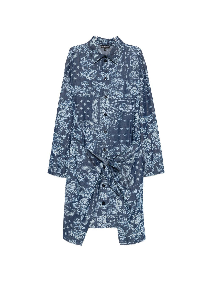 Emporio Armani Paisley Cotton Shirt Dress — Blue