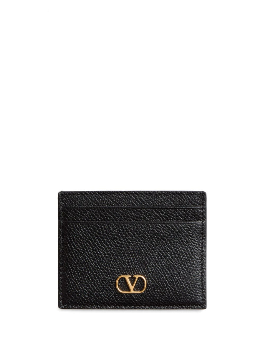 Valentino Garavani VLogo Signature Pebbled Leather Card Case — Black
