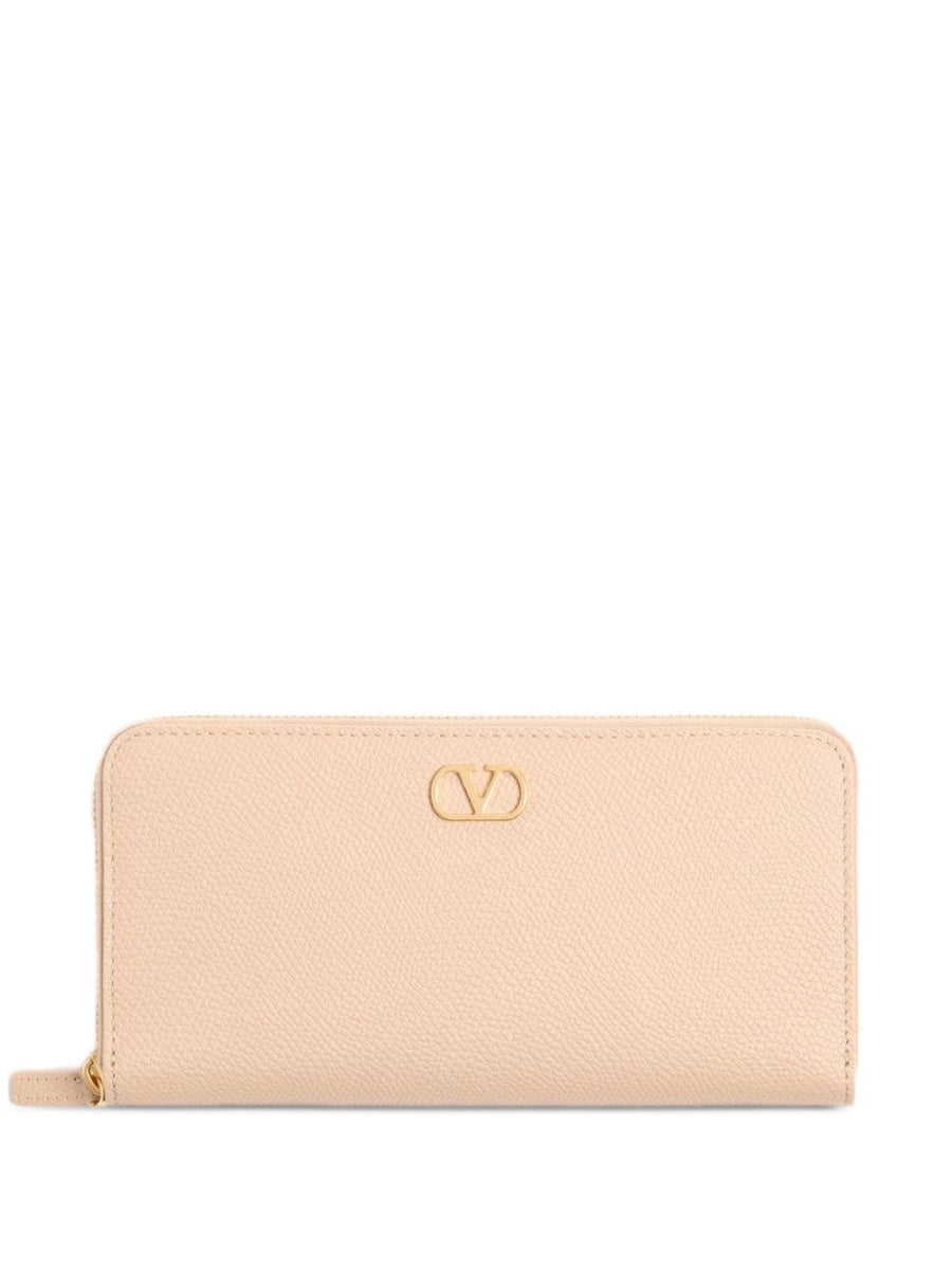 Valentino Garavani Grained Leather VLogo Wallet — Pink