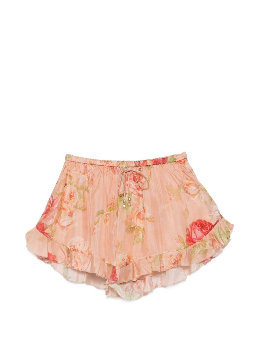 Zimmermann Floral Silk Shorts — Pink