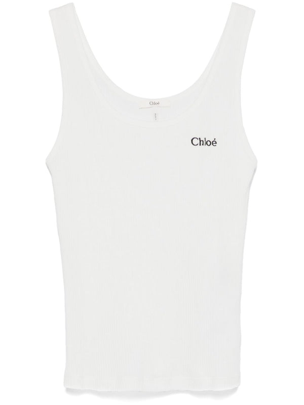 بلوزة بدون أكمام مطرّزة بشعار شعار من Chloé — أبيض