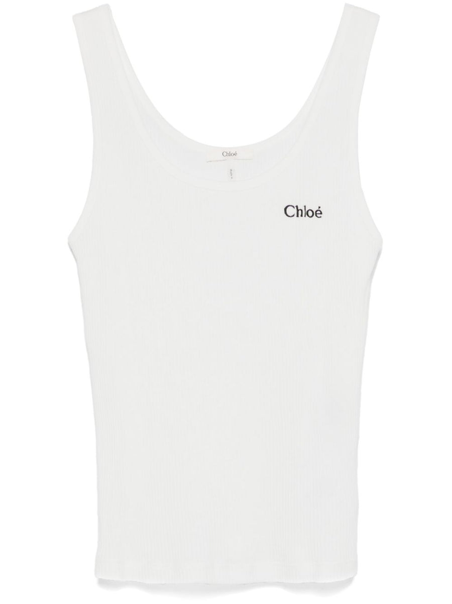 Chloé Logo-Embroidered Tank Top — White