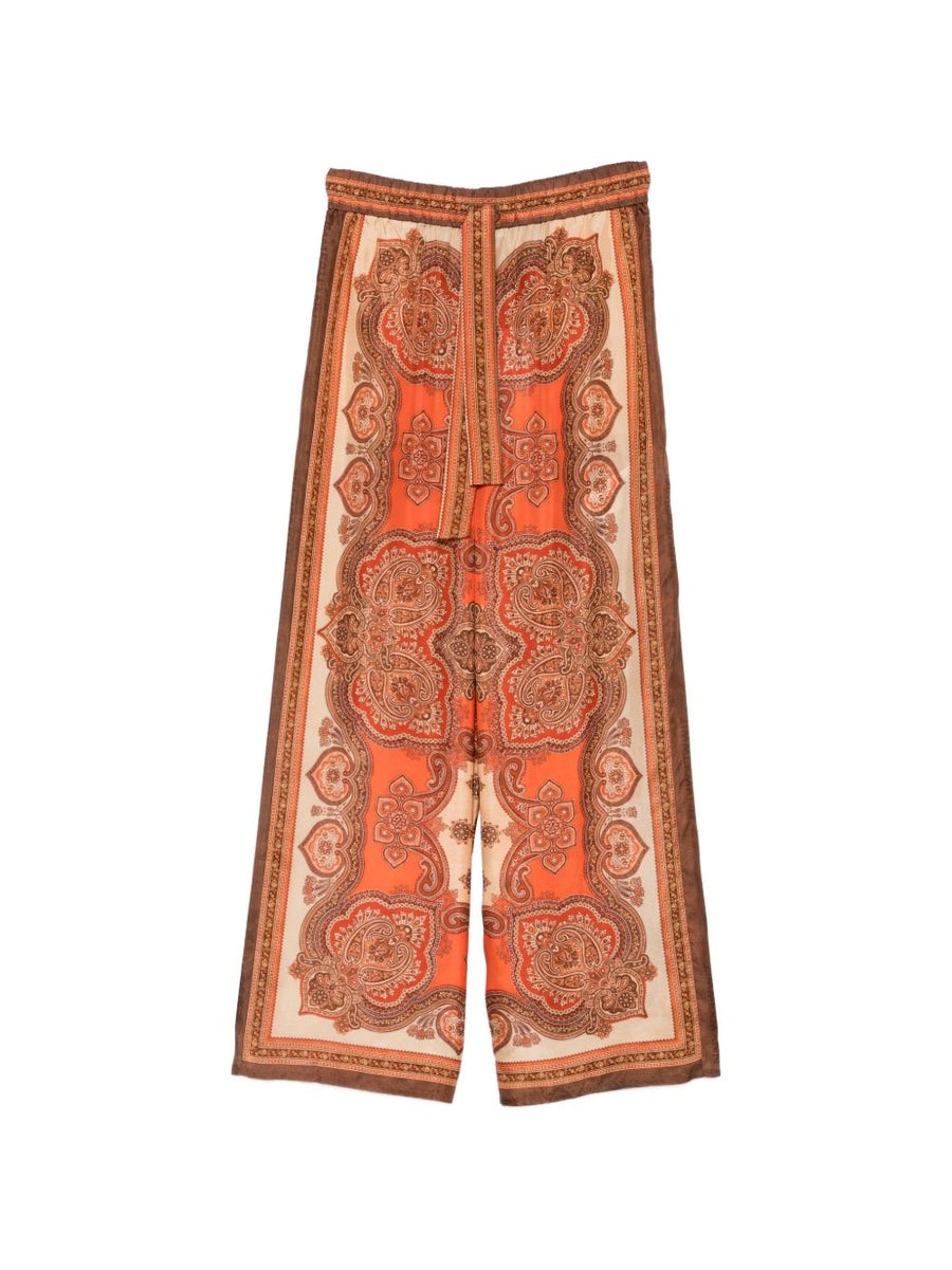 Zimmermann Paisley-Print Silk Trousers — Orange
