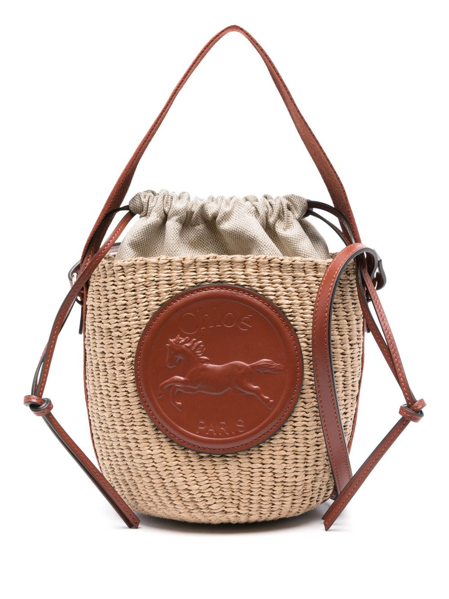 Chloé Raffia and Leather Bucket Bag — Beige