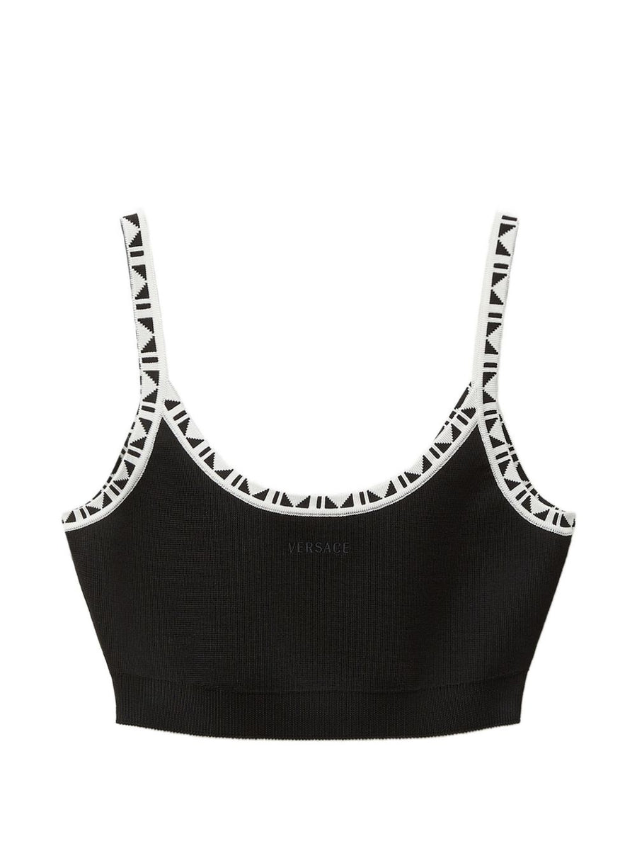 Versace Geometric Jacquard Trim Tank Top — Black
