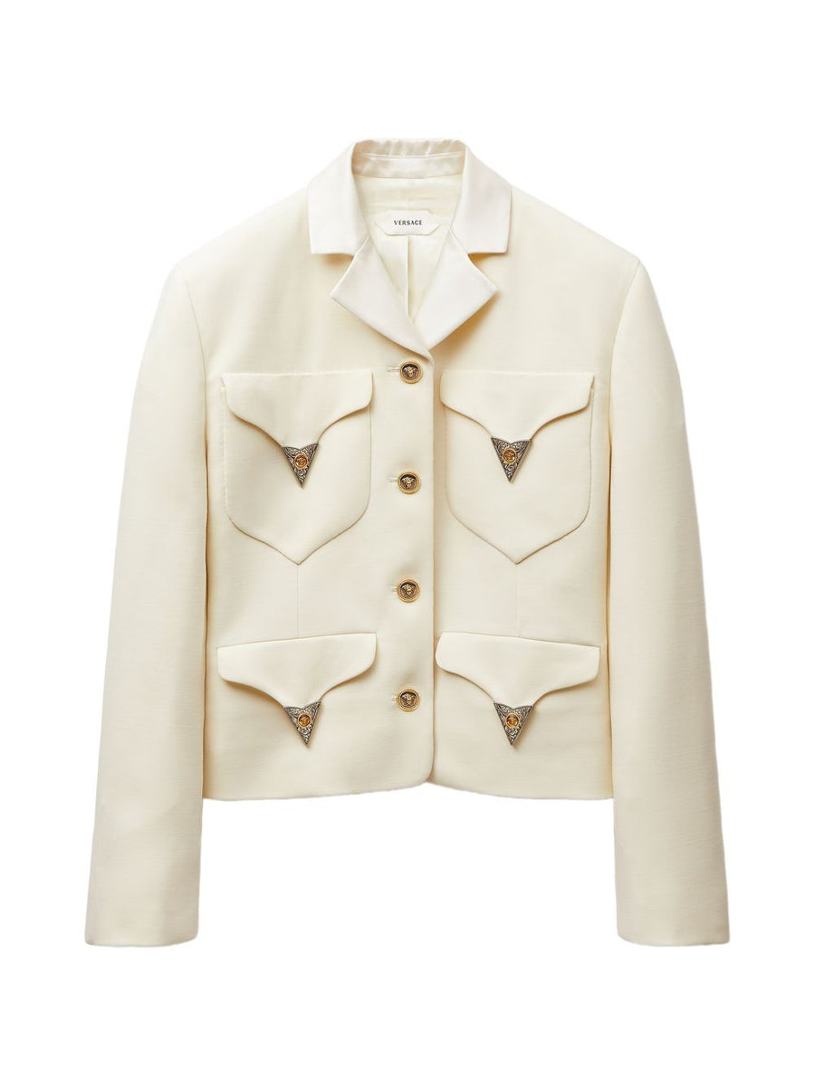 Versace Wool Medusa-Trimmed Blazer — Beige