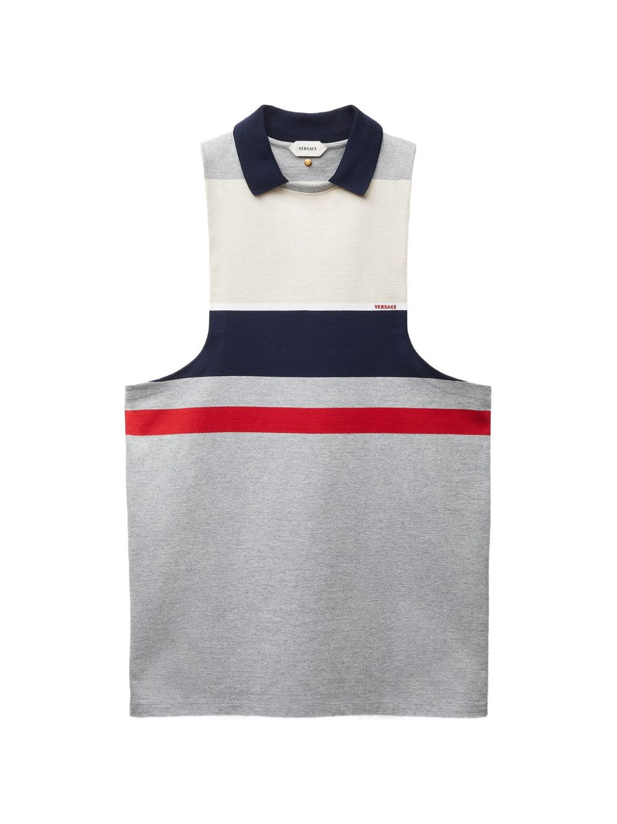 Versace Colour-Blocked Striped Cotton-Jersey Tank Top — white