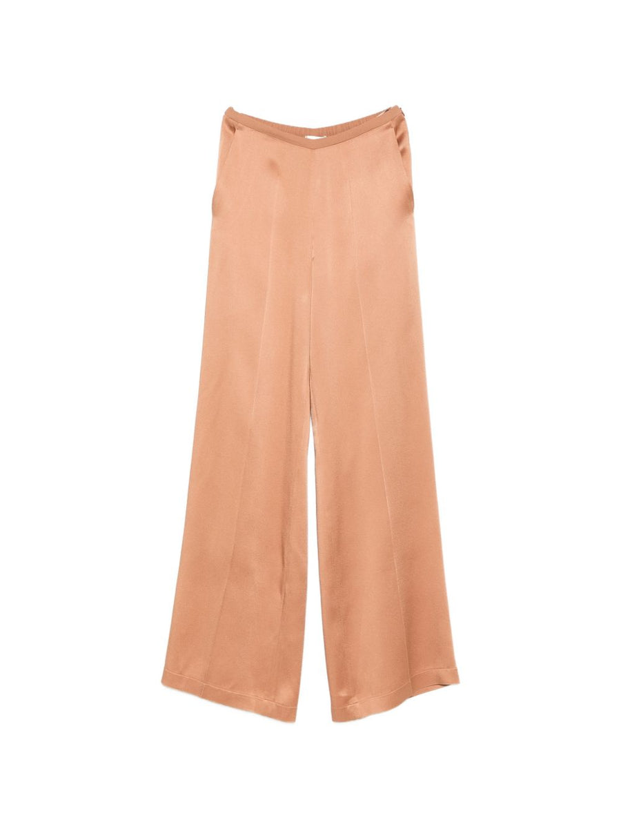 Forte Forte Satin Wide-Leg Trousers — Copper Brown