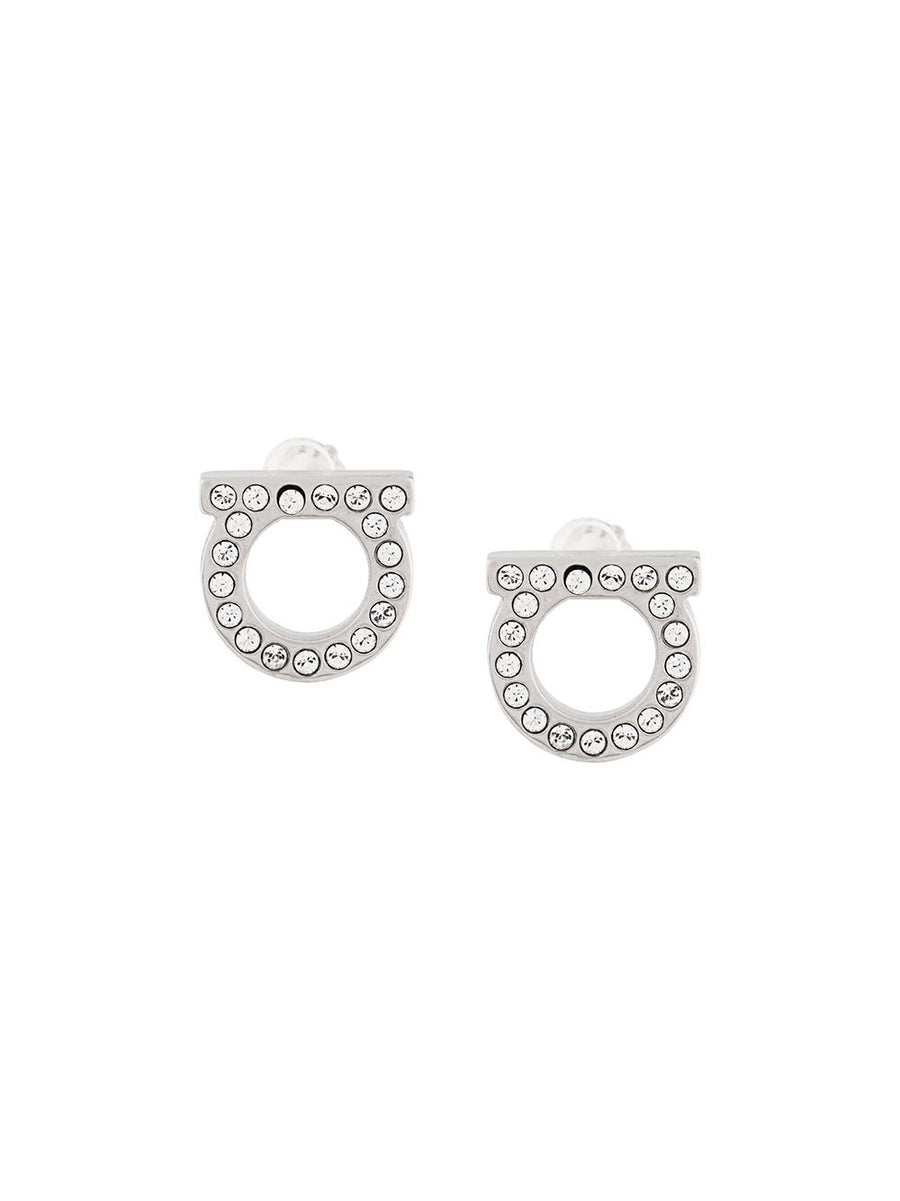 Ferragamo Gancini Crystal Earrings — Silver