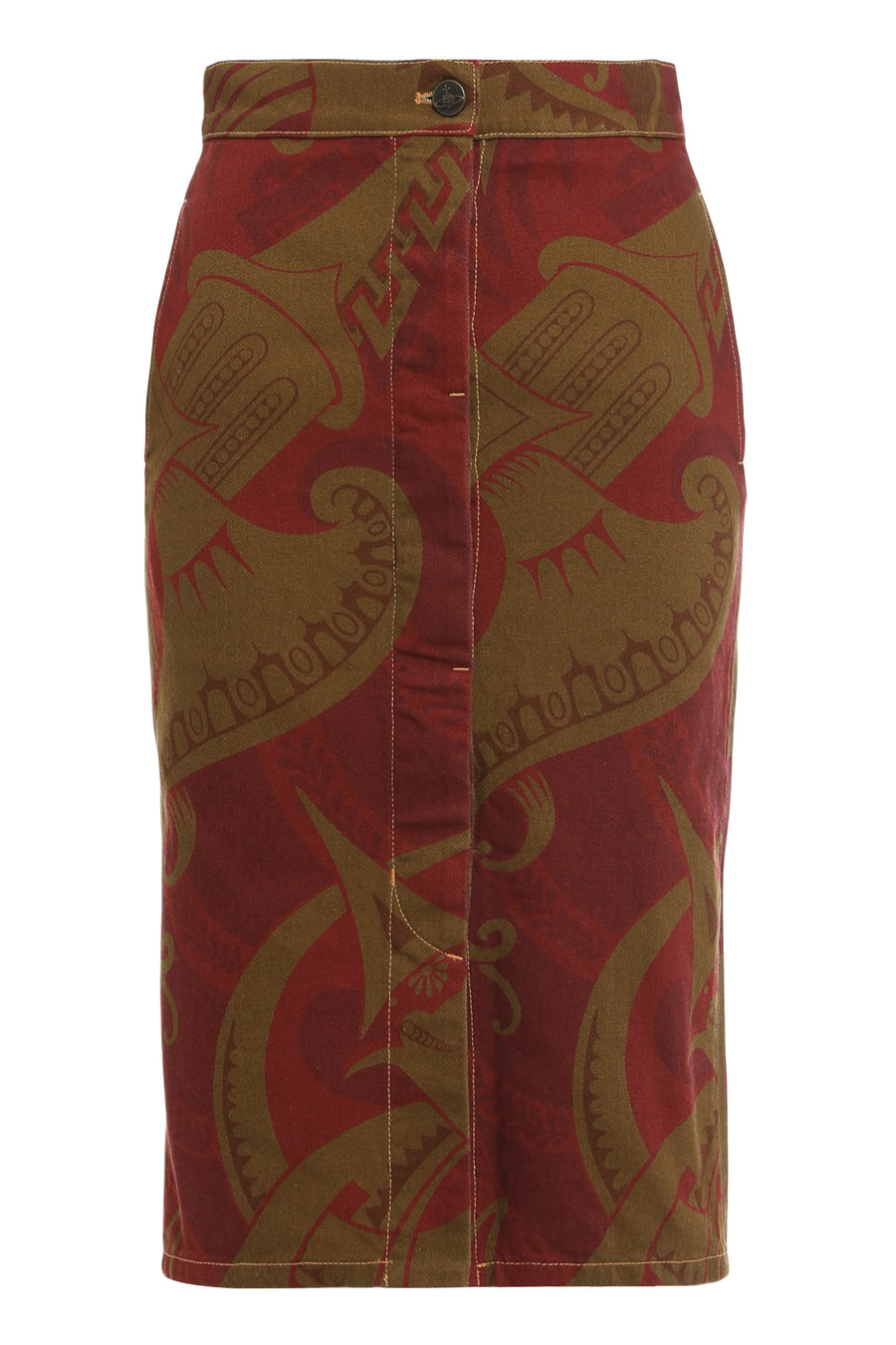 Printed Cotton Midi Skirt Red