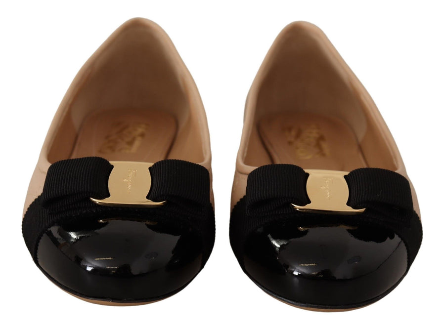 Ferragamo Nappa and Patent Leather flat in beige