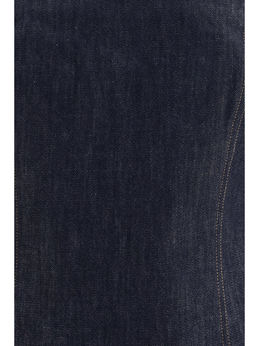 Bandeau Top Denim Effect Twill Blue Cotton Tops