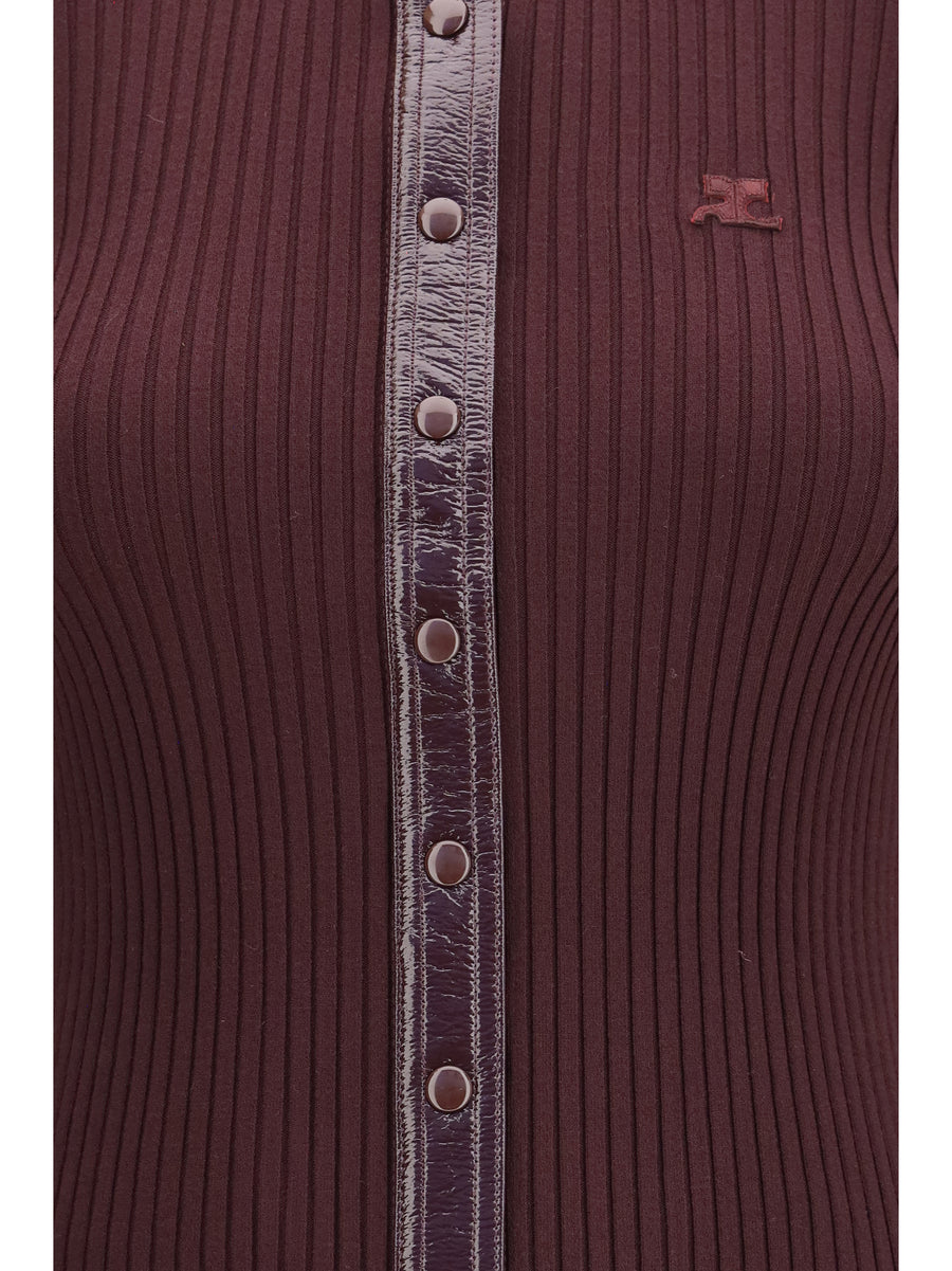 Cardigan With Vinyl Details, Burgundy Viscose