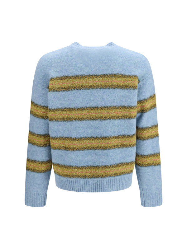 Crewneck Striped Sweater Light Blue Alpaca (vicugna Pacos)
