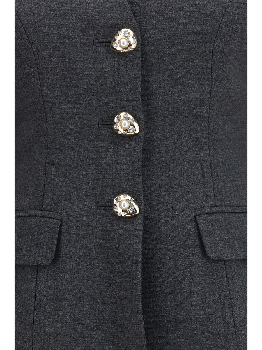 Wool Collarless Jacket Grey Polyester