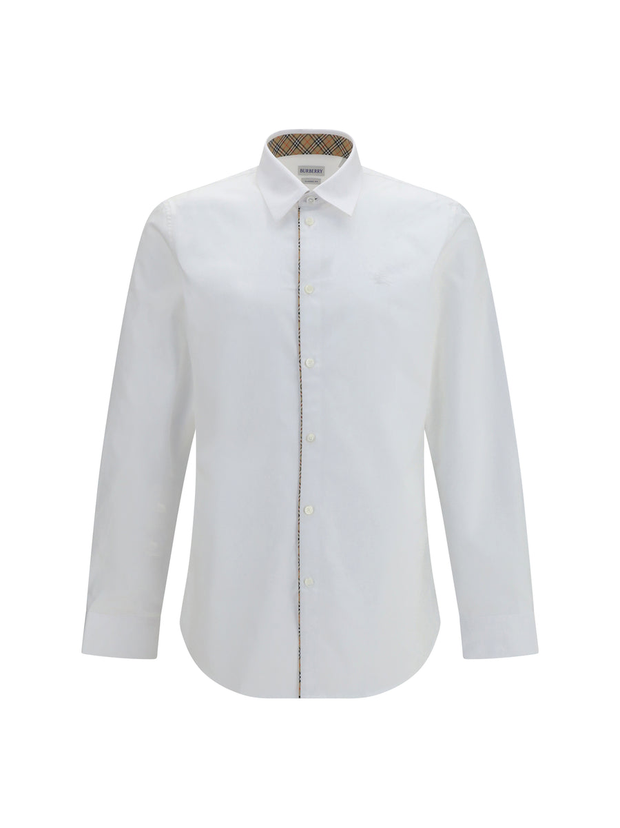 Shirt With Check Trims Cotton Optic White