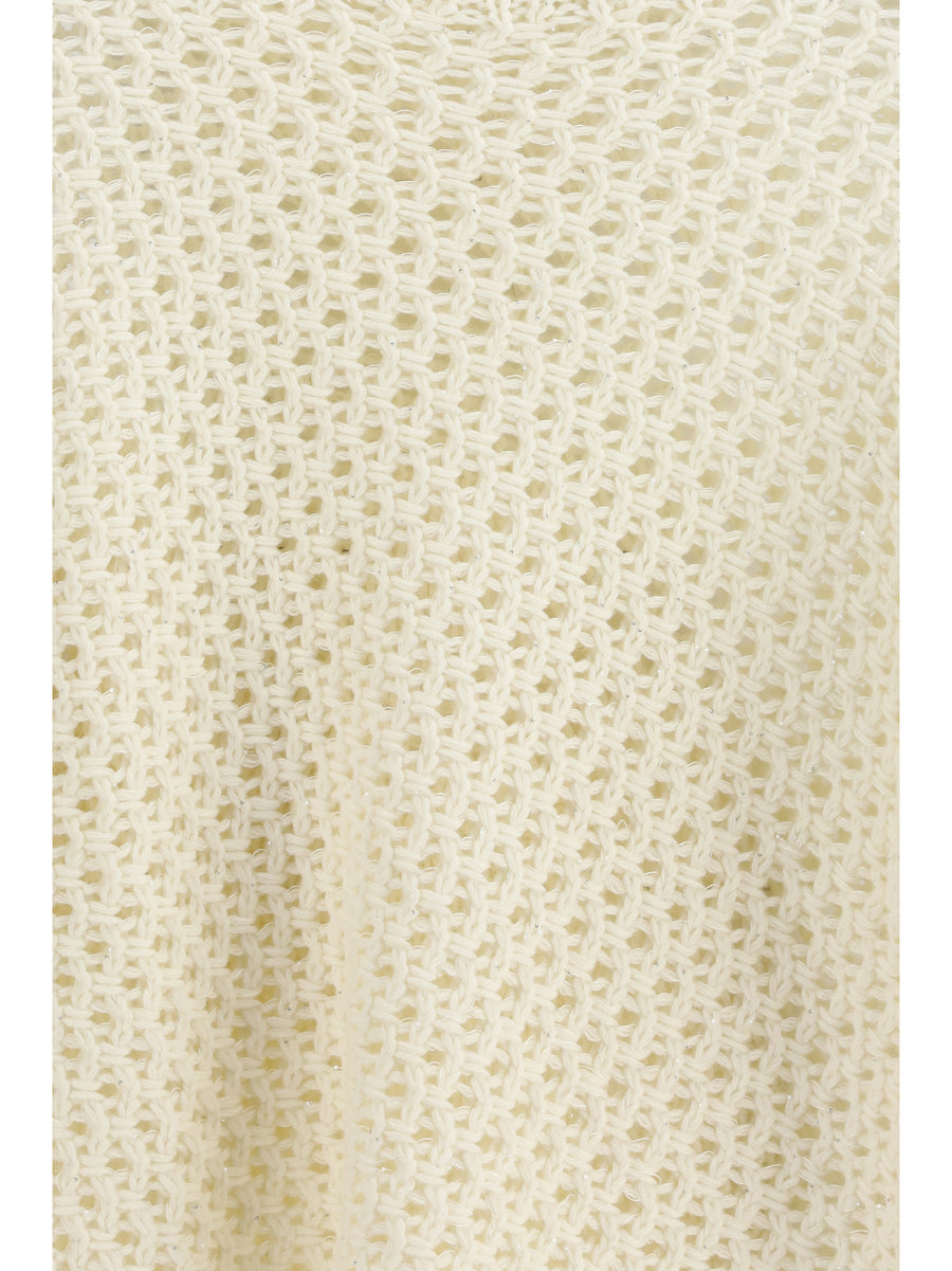 Jumper Platinum Yarn With Micro Sequins Beige Fleece Wool