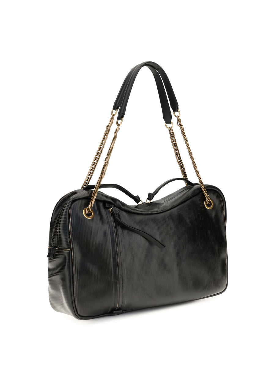 Shoulder Bag Dolce Textured Leather Black/beige Calf