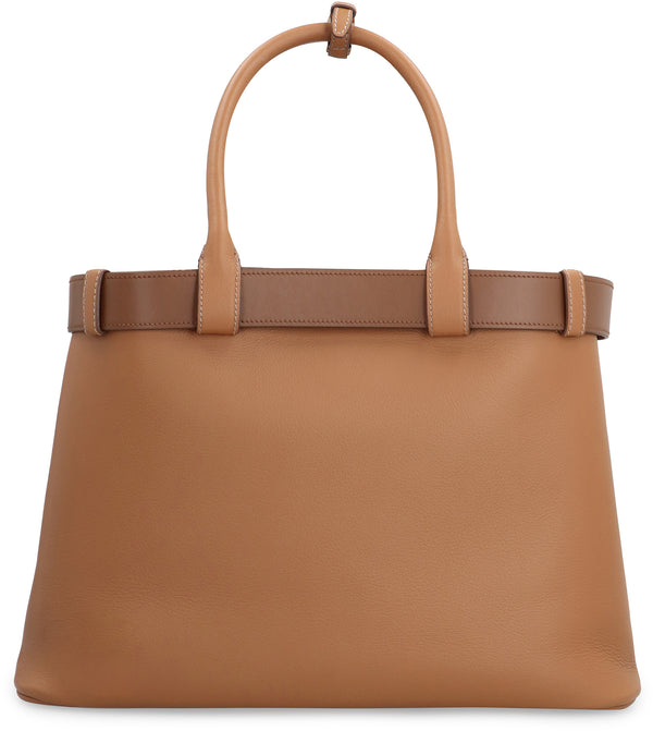 Buckle Calfskin Tote Bag Saddle Brown