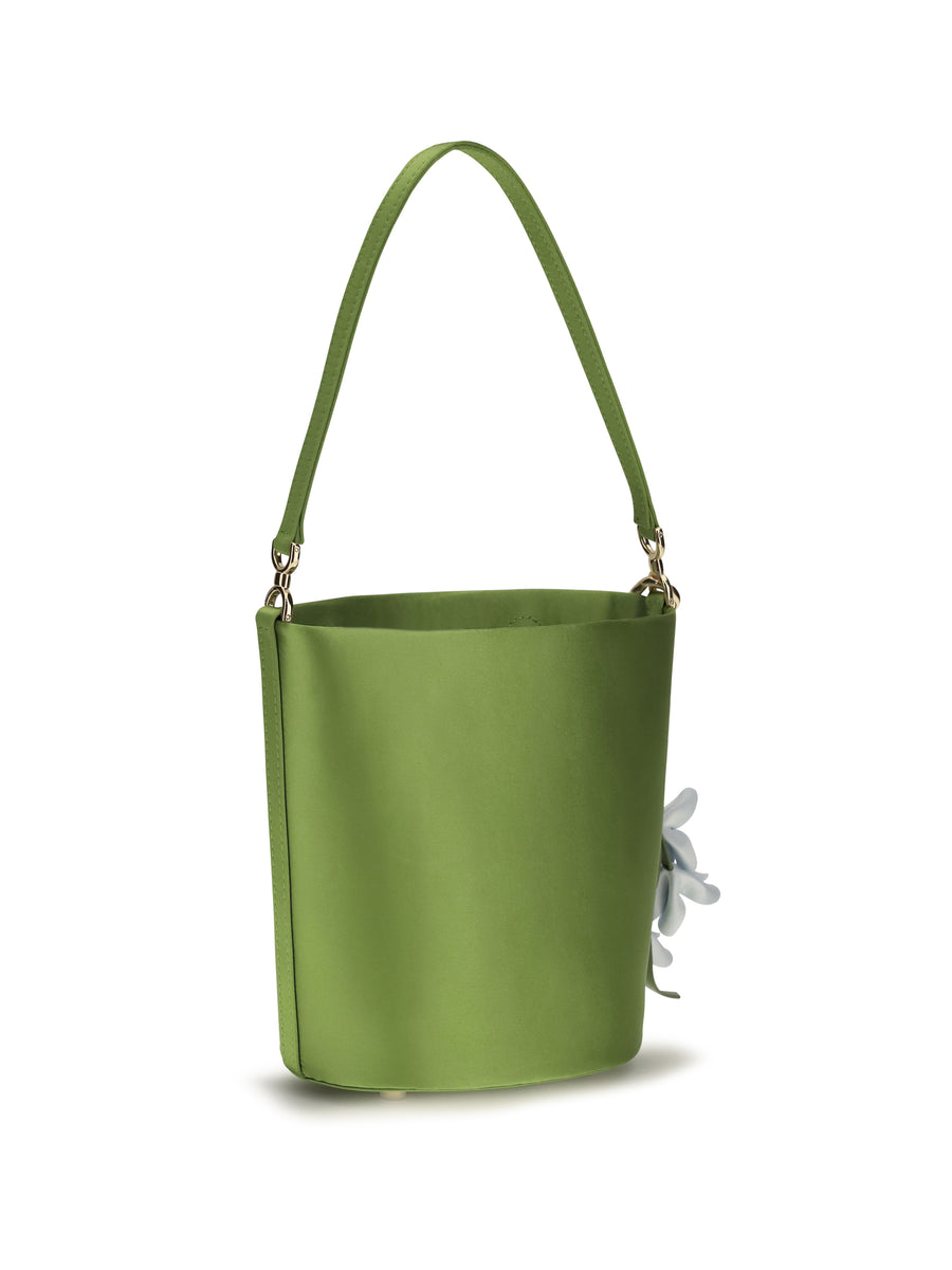 Bucket Bag Green Satin Polyester