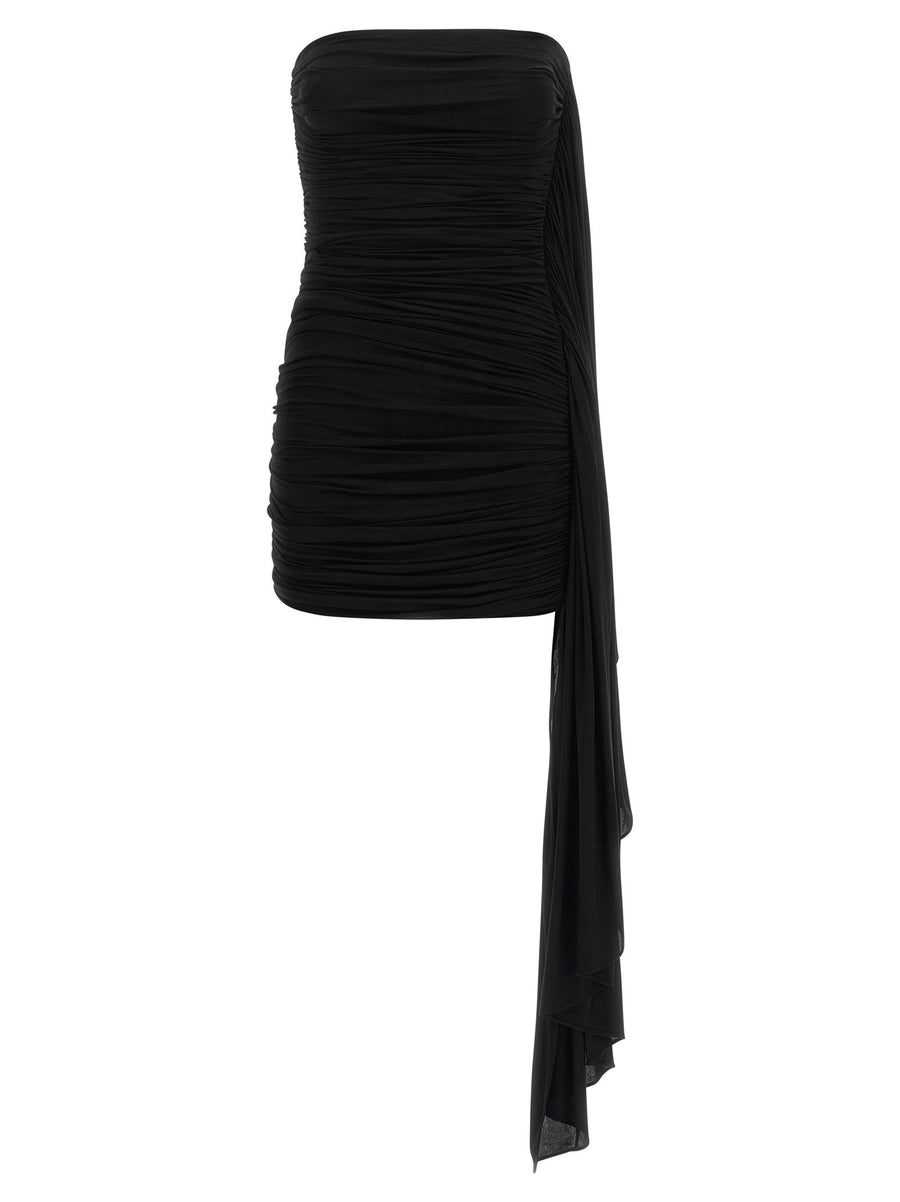 Alexander Wang Asymmetrical Draped Pleated Dress — Black