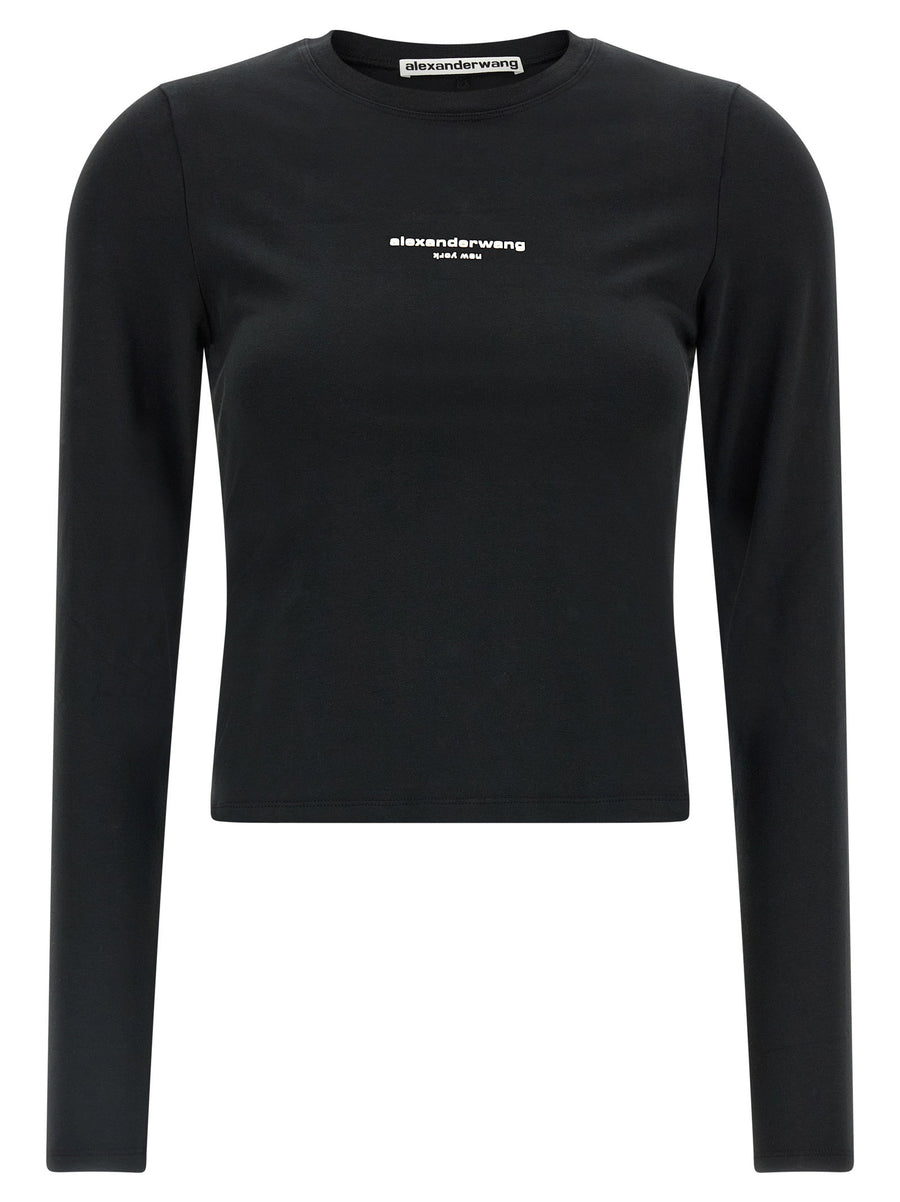 Alexander Wang Logo-Printed Long-Sleeve T-Shirt — Black