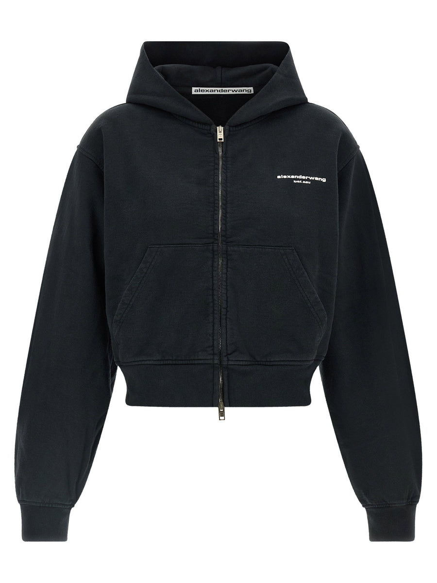 Alexander Wang Logo-Print Cotton Zip-Up Hoodie — Black