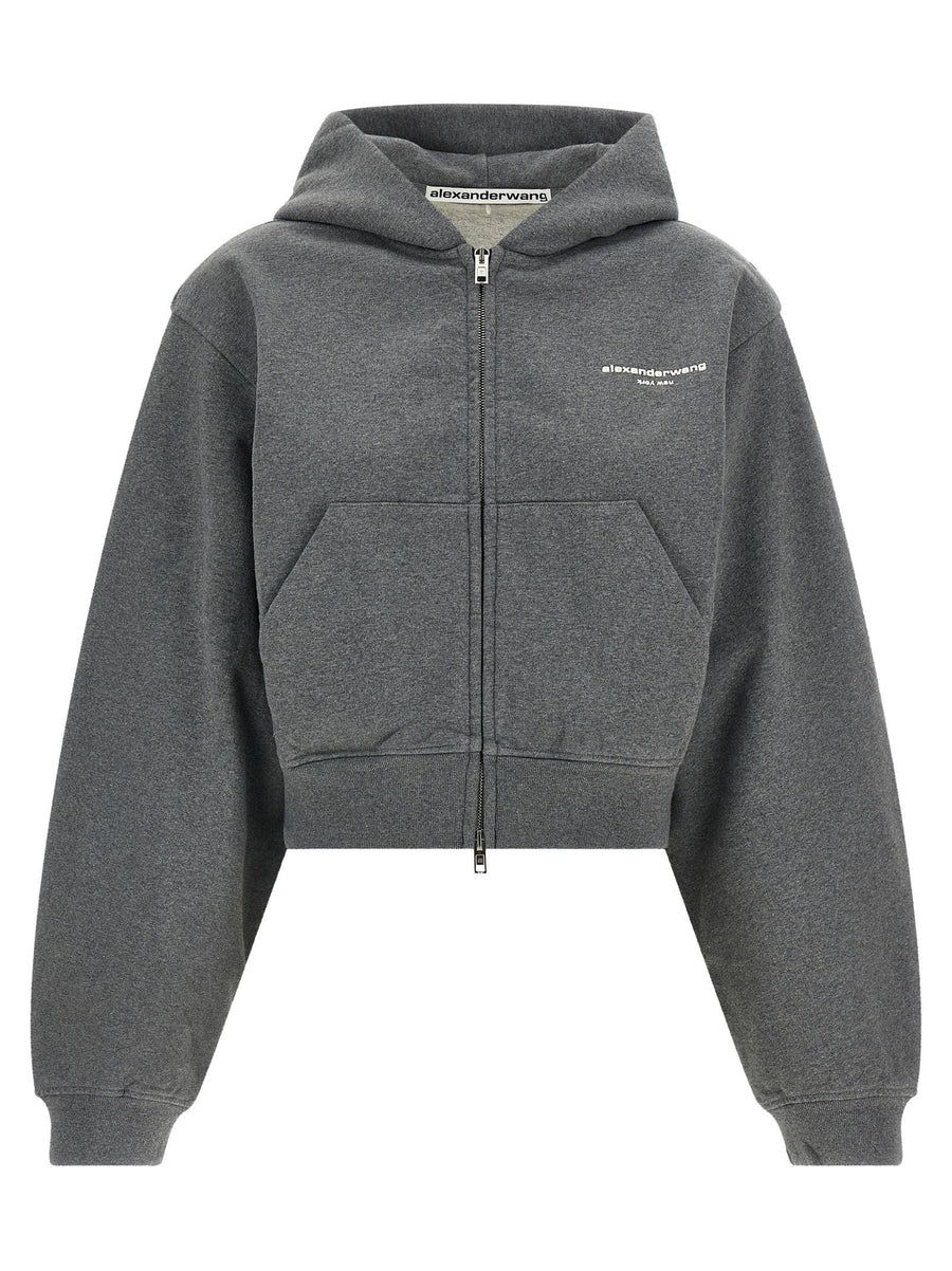 Alexander Wang Logo-Print Cotton Hoodie — gray