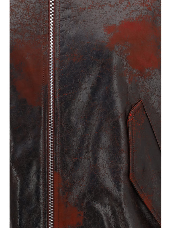 Bomber Jacket Crackle Nappa Dark Red Leather