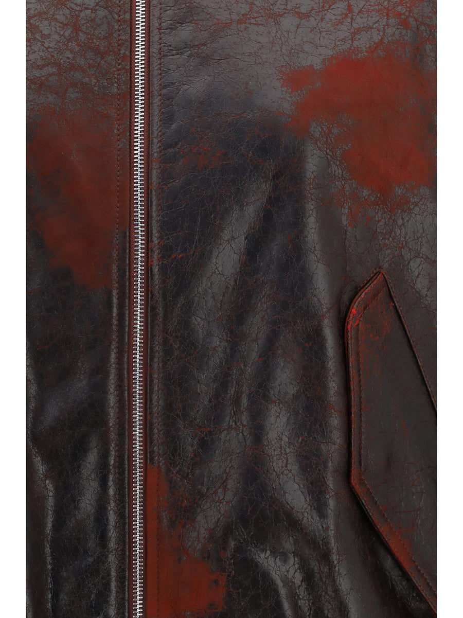 Bomber Jacket Crackle Nappa Dark Red Leather