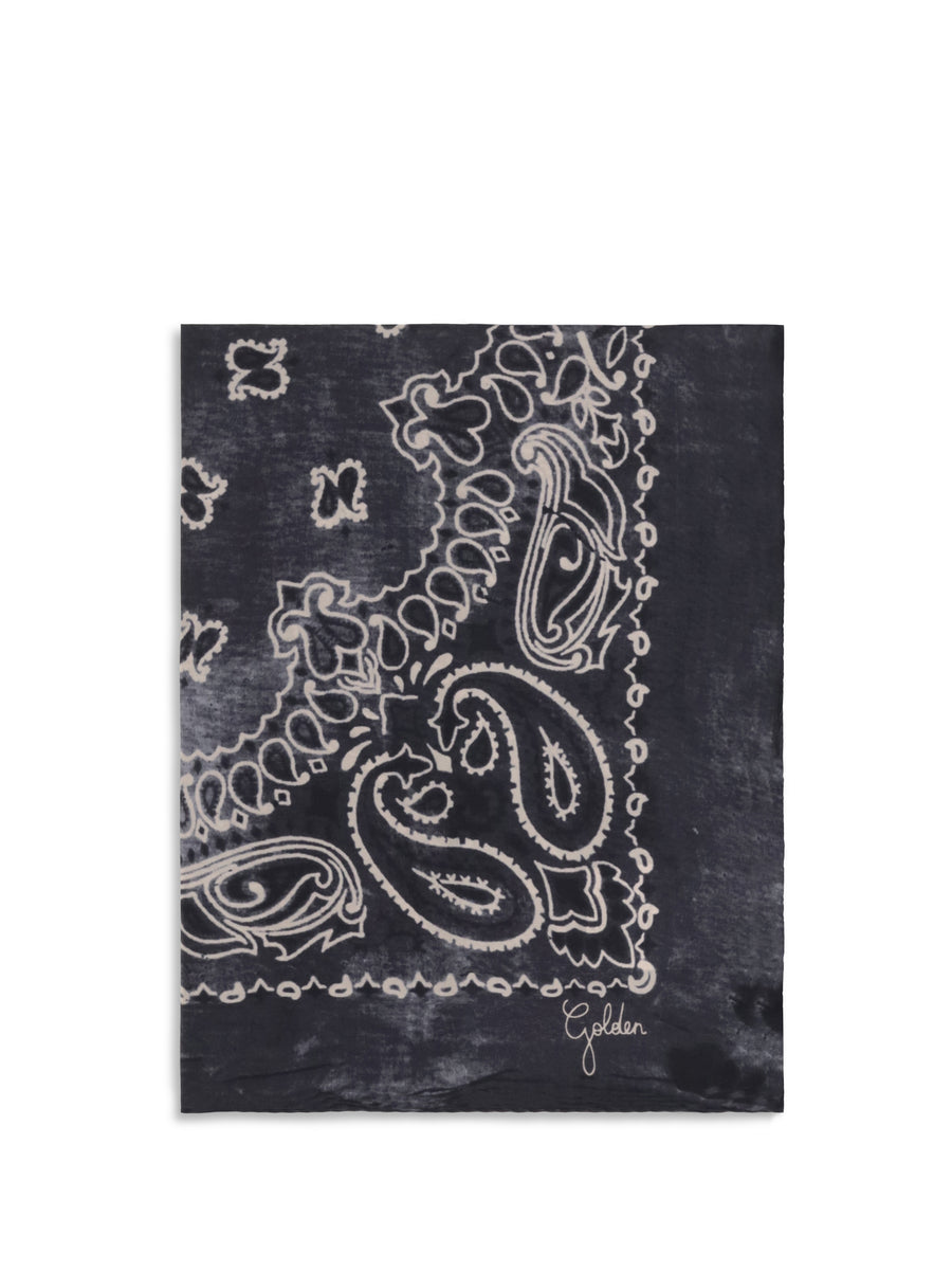 Golden Paisley Printed Silk Scarf Anthracite