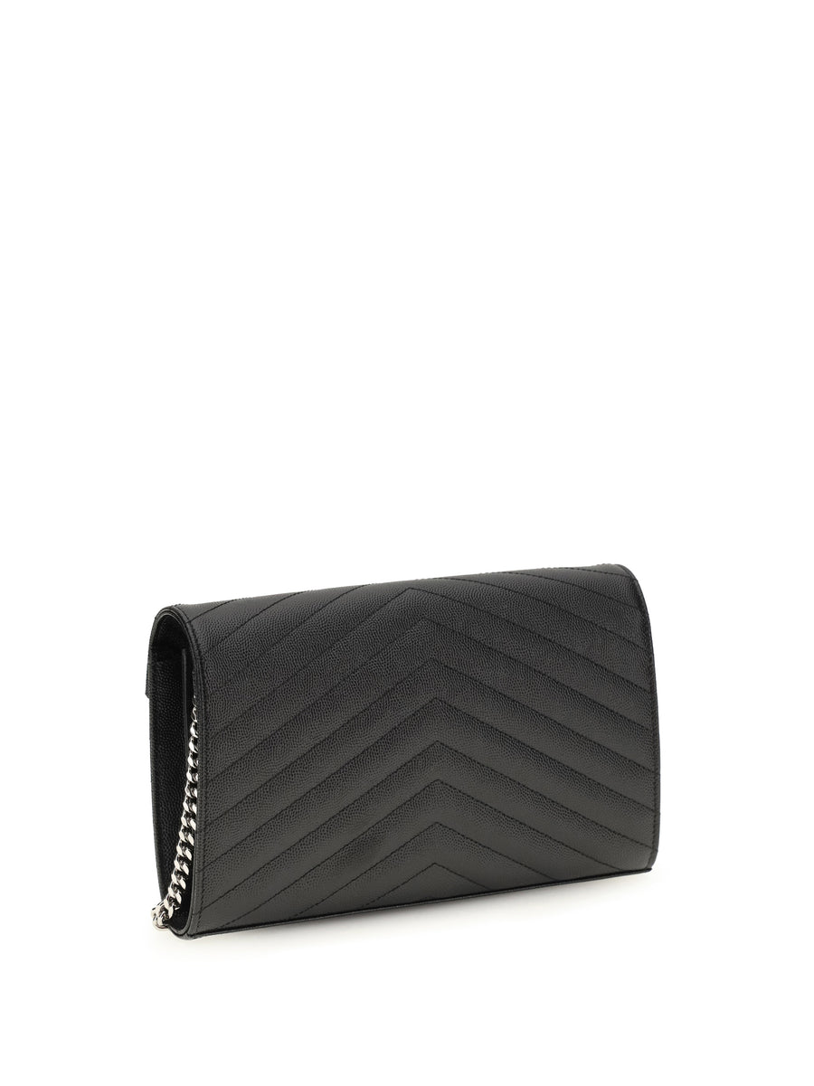 Chain Wallet Prunia Matelassé Black Calf Leather & Purses