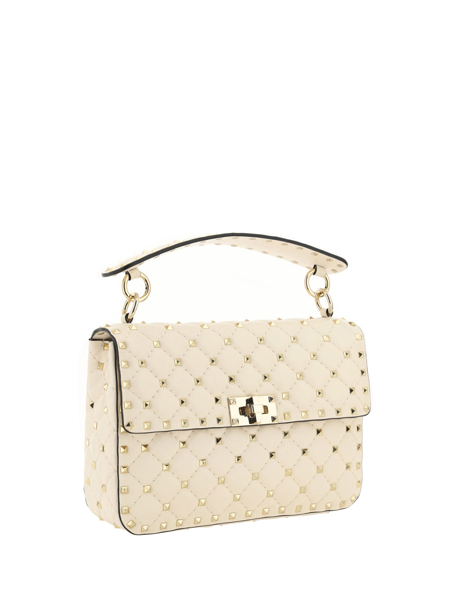 Handbag Rockstud Spike Light Ivory Lamb Leather Handbags